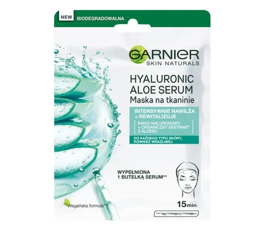 Garnier Hyaluronic Aloe Serum rewitalizująca maska na tkaninie z kwasem hialuronowym i organicznym ekstraktem z aloesu (28 g)