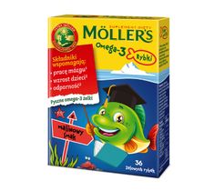 Möller's – Omega-3 Rybki żelki z kwasami omega-3 i witaminą D3 dla dzieci Malinowe (36 szt.)