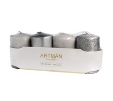 Artman – Świeca ozdobna 4-pack Mix srebrna - walec mały (1op. - 4 szt.)