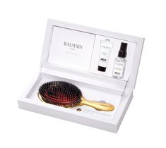 Balmain Golden Spa Brush  zestaw prezentowy - złota szczotka do włosów + Argan Elixir 20 ml + Leave-In Conditioner Spray 50 ml