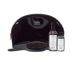 Balmain Limited Edition Cosmetic Bag zestaw duża czarna lakierowana kosmetyczka + Thermal Spray 200ml + Argan Elixir 100ml + szczotka z włosia dzika