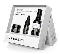 D'Alchemy Age Defence Broad-Spectrum Remedy zestaw prezentowy krem na zmiany hormonalne i przebarwienia 15 ml + płyn micelarny 30 ml + olejek do twarzy 5 ml