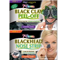 7th Heaven – Charcoal Duo Black Clay Peel Off węglowa maseczka do twarzy 6ml + Blackhead Nose Strip oczyszczający pasek na nos (1 szt.)