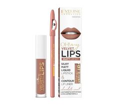 Eveline Cosmetics Oh! My Velvet Lips Liquid Matt Lip Kit zestaw matowa pomadka w płynie 4.5 ml + konturówka do ust 1 szt. 14 Choco Truffle