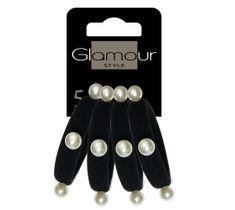 Glamour – Gumki do włosów czarne z perełkami (4 szt.)