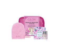 Glov Travel Set All Skin Types podróżny zestaw On-The-Go rękawica do oczyszczania cery mieszanej Quick Treat do korekt makijażu + Magnet Cleanser do czyszczenia rękawic i pędzli + kosmetyczka