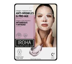 Iroha nature Anti-Wrinkles & Pro-Age Tissue Face & Neck Mask przeciwstarzeniowa maska w płachcie na twarz i szyję z kolagenem i kwasem hialuronowym (30 ml)