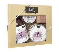LaQ zestaw kosmetyków dla kobiet – żel pod prysznic (500 ml) + mus do mycia twarzy (100 ml) + masełko do twarzy (50 ml) + peeling myjący (200 ml)