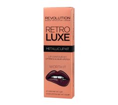 Makeup Revolution Retro Luxe Metallic Lip Kit – zestaw do ust konturówka + błyszczyk Worth It (1 op.)