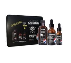 Morfose Ossion Premium Barber Beard zestaw szampon do brody 100ml + serum do brody 50ml + olejek do brody 20ml metalowe pudełko (1 szt.)