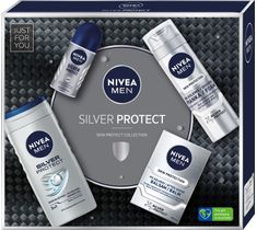 Nivea Men Zestaw prezentowy Silver Protect (żel pod prysznic 250ml+pianka do golenia 200ml+balsam po goleniu 100ml+deo roll-on 50ml)