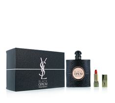 Yves Saint Laurent Black Opium Pour Femme zestaw woda perfumowana spray 90ml + Rouge Pur Couture szminka do ust 01 Le Rouge 1,3ml + kosmetyczka