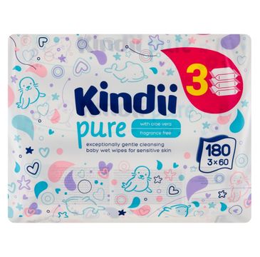 Kindii – Pure Chusteczki oczyszczające dla niemowląt i dzieci z aloesem 1 op.-180 szt. (60x3)