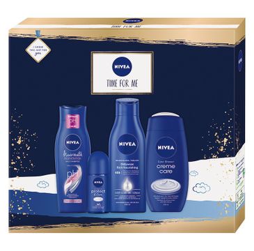 Nivea Zestaw kosmetyków Time for Me  mleczko 250 ml + szampon 250 ml + żel 250 ml + deo roll-on 50 ml