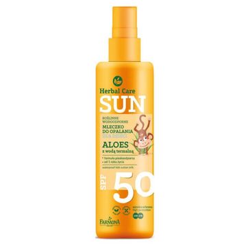 Herbal Care Sun SPF 50 Roślinne wodoodporne mleczko do opalania dla dzieci Aloes z wodą termalną (150 ml)