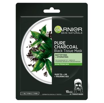 Garnier Skin Naturals maska w płacie z czarną herbatą i węglem drzewnym (28 g)
