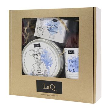 LaQ zestaw kosmetyków dla mężczyzn Kozioł – żel pod prysznic (500 ml) + peeling do ciała (200 ml) + mydło w kostce (85 ml)
