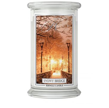 Kringle Candle – Duża świeca zapachowa z dwoma knotami Snowy Bridge (623 g)