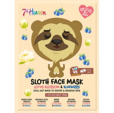 7th Heaven Sloth Face Mask łagodząco-odżywcza maseczka w płachcie do twarzy Lotus Blossom & Bluberry (1 szt.)