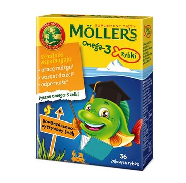 Möller's – Omega-3 Rybki żelki z kwasami omega-3 i witaminą D3 dla dzieci Pomarańczowo-cytrynowe (36 szt.)