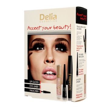 Delia Cosmetics Accent Your Beauty! zestaw błyszczyk 7 ml + tusz 12 ml + eyeliner 5 ml