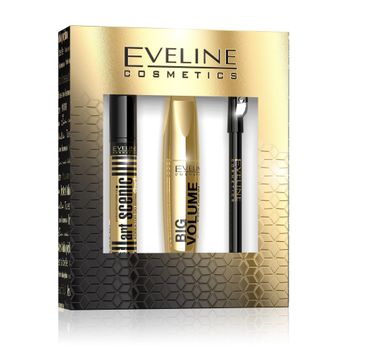 Eveline Cosmetics – zestaw Big Volume Explosion Mascara tusz do rzęs (12 ml) + Art Scenic 3w1 korektor do brwi (10 ml) + Eyeliner Pencil kredka do oczu Black (0.28 g)