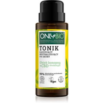 OnlyBio Olejek konopny + CBD + Prebiotyki tonik łagodzący neutralizujący PH skóry (300 ml)