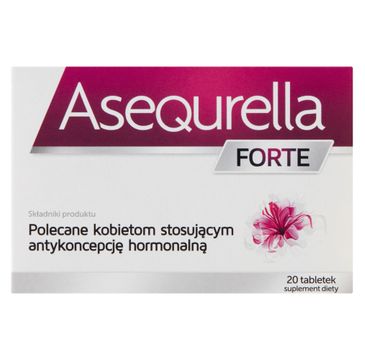 Asequrella Forte Suplement diety wspomagający organizm przy stosowaniu antykoncepcji hormonalnej 20 tabletek