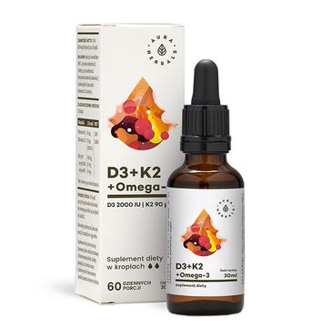 Aura Herbals Witamina D3 + K2 + Omega 3 suplement diety w kroplach 30ml