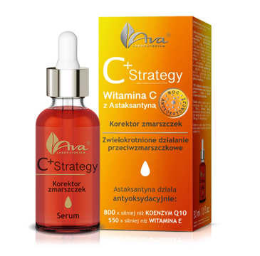 Ava Serum do Twarzy C+ Strategy, Korektor Zmarszczek, Witamina C z Astaksantyną (30 ml)