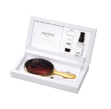 Balmain Luxurious Golden Spa Brush Boarhair zestaw złota szczotka do pielęgnacji włosów + Argan Elixir 20ml + Silk Perfume 50ml