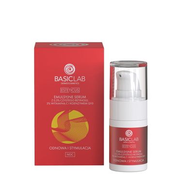 BasicLab Esteticus emulsyjne serum z 0.3% czystego retinolu 3% witaminÄ… C i koenzymem Q10 15ml
