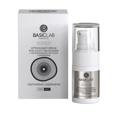 BasicLab Esteticus liftingujące serum pod oczy i na powieki 10% kompleks peptydów i ceramidów Odżywienie i Ujędrnienie (15 ml)