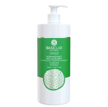 BasicLab Micellis normalizujący płyn micelarny do skóry tłustej i wrażliwej 2% Prebiotyków Azeloglicyna & Glicyryzyna (500 ml)