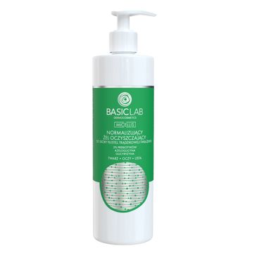 BasicLab Micellis normalizujący żel oczyszczający do skóry tłustej i wrażliwej 2% Prebiotyków Azeloglicyna & Glicyryzyna (300 ml)