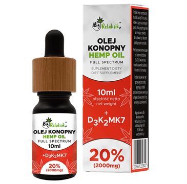 BigRelaksik Hemp Oil Full Spectrum 20% 2000mg suplement diety w kroplach Olej Konopny + D3K2MK7 10ml