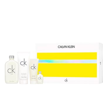 Calvin Klein CK One zestaw prezentowy woda toaletowa spray 200 ml + żel pod prysznic 100 ml + balsam do ciała 100 ml + miniatura wody toaletowej 15 ml (1 szt.)