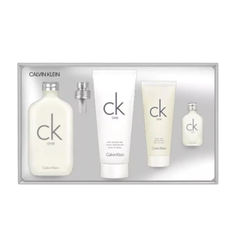 Calvin Klein – CK One zestaw woda toaletowa spray 200ml + balsam do ciała 200ml + żel pod prysznic 100ml + miniatura wody toaletowej 15ml (1 szt.)