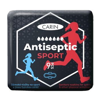 Carin Antiseptic Sport ultracienkie podpaski ze skrzydełkami dla sportowców (9 szt.)
