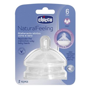 Chicco Natural Feeling smoczek silikonowy na butelkę przepływ szybki 6m+ (2 szt.)