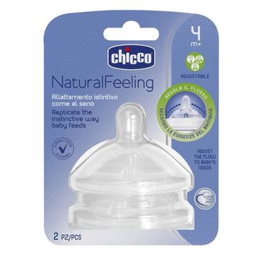 Chicco Natural Feeling smoczek silikonowy na butelkę trójprzepływowy 4m+ (2 szt.)