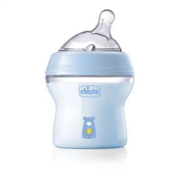 Chicco NaturalFeeling butelka plastikowa ze smoczkiem silikonowym przepływ wolny 0m+ Niebieska (150 ml)