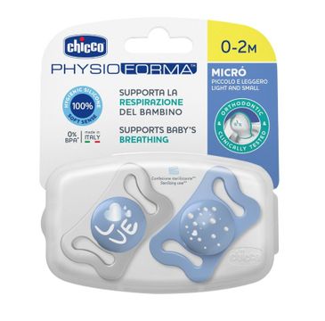 Chicco PhysioForma silikonowy smoczek do uspokajania Micro 0-2m+ Niebieski (2 szt.)
