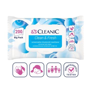 Cleanic Chusteczki nawilżane uniwersalne Clean&Fresh 1 op. - 200 szt.