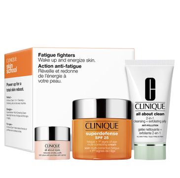 Clinique Fatigue Fighters zestaw All About Clean 2-in-1 Cleansing + Exfoliating Jelly 30ml + Superdefense SPF25 50ml + All About Eyes 5ml