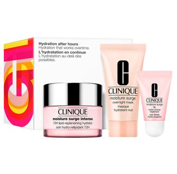 Clinique Hydration After Hours zestaw Moisture Surge Intense 72H Lipid-Replenishing Hydrator 50ml + Moisture Surge Overnight Mask 30ml + Moisture Surge Lip Hydro-Plump Treatment 7ml