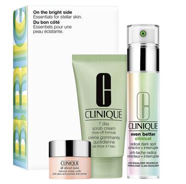 Clinique On The Bright Side zestaw All About Eyes 5ml + 7 Day Scrub Cream Rinse-Off Formula 30ml + Even Better Clinical Radical Dark Spot Corrector Interrupter 30ml
