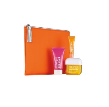 Clinique Pep It Up zestaw kosmetyków Pep-Start Hydrorush SPF20 (50 ml) + Pep-Start 2-in-1 Exfoliating Cleanser (30 ml) + Pep-Start Eye Cream (7 ml) + kosmetyczka