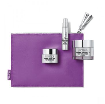 Clinique Smart & Smooth zestaw Custom-Repair Moistuizer SPF 15 (50 ml) + Smart Custom-Repair Night (15 ml) + Serum (10 ml) + kosmetyczka