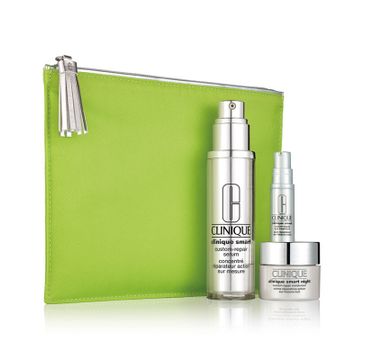 Clinique Super Smart zestaw kosmetyków Smart Custom Repair Serum (50 ml) + Smart Custom-Repair Night krem na noc (15 ml) + Smart Eye krem pod oczy (5 ml) + kosmetyczka